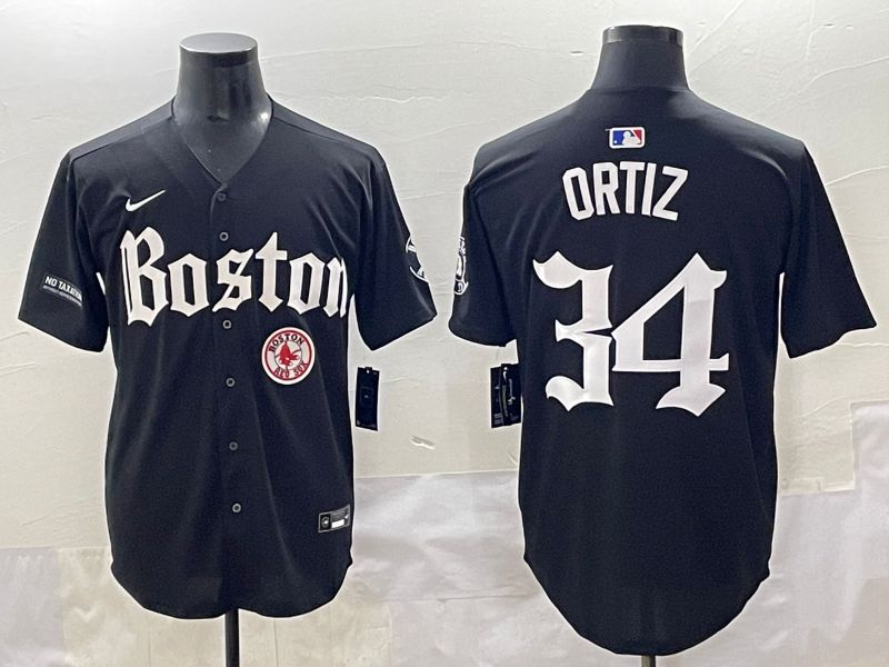 Men 2025 Boston Red Sox #34 Ortiz Black Five generations Joint Name Nike MLB Jersey style 24